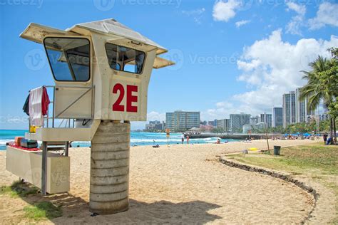 Waikiki beach panorama with rescue baywatch tower 17364353 Stock Photo ...