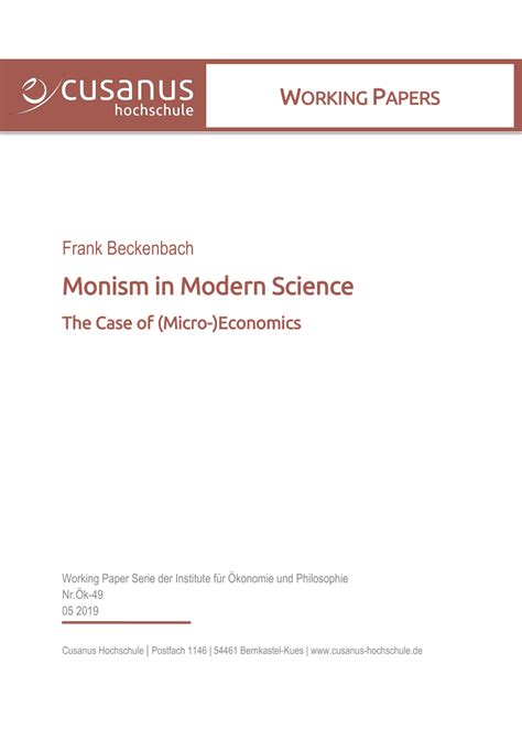 (PDF) Monism in modern science: The case of (micro-)economics