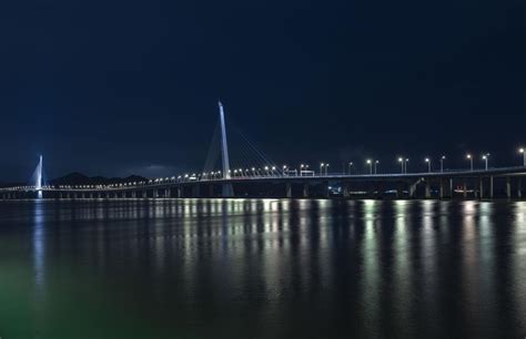 Shenzhen Night Skyline: Illuminated Bridges Over Calm Waters - HDRi ...