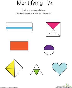 Identifying the Fraction 1/4 | Worksheet | Education.com | Fractions worksheets, Math fractions ...