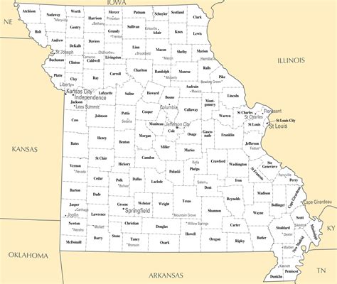 Large administrative map of Missouri state | Missouri state | USA ...