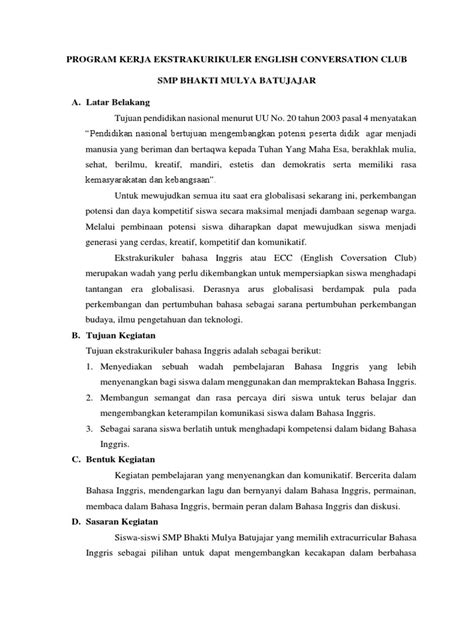 Program Kerja Ekstrakurikuler Bahasa Inggris SMP | PDF