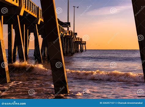 Jennette`s Fishing Pier in Nags Head , North Carolina at Sunrise. Stock ...