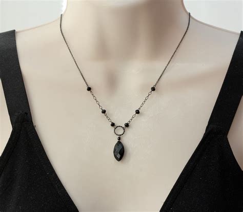 Black Minimalist Y Necklace Delicate Silver Goth Jewelry - Etsy