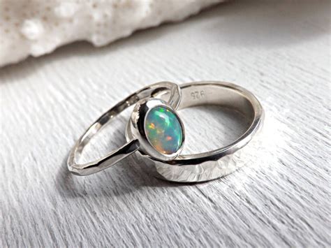 Silver Opal Ring Set Opal Bridal Ring Set Opal Engagement - Etsy