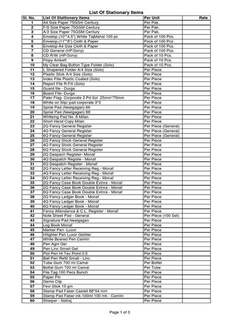 Stationery ITEM_List.pdf | Printer (Computing) | Books | Free 30-day ...