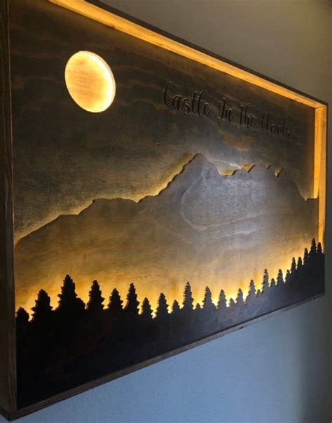 Mountain Decor Light up Mountain Art Trees Silhouette Moon Options for ...