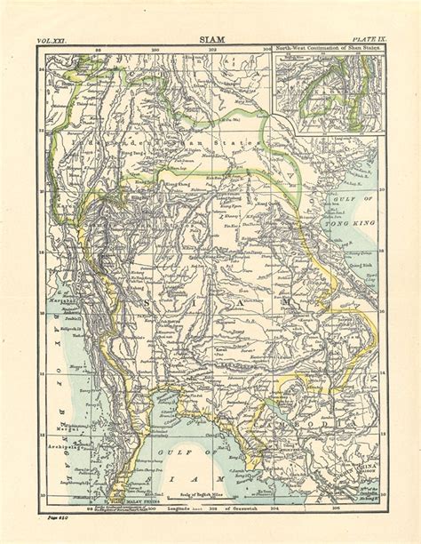 Old Map of Thailand, siam, Printable Map, Digital Download No. 339 - Etsy