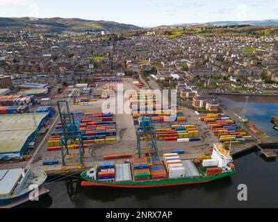 Aerial view of Peel Ports Clydeport Greenock Ocean Terminal in Greenock ...