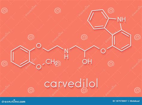 Carvedilol Congestive Heart Failure Drug Molecule. Skeletal Formula. Stock Illustration ...