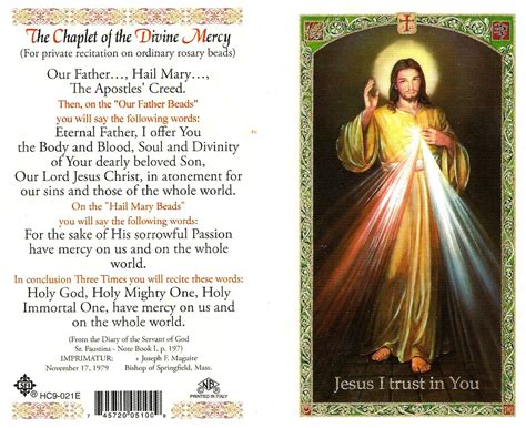 The Chaplet of the Divine Mercy,Laminated prayer card