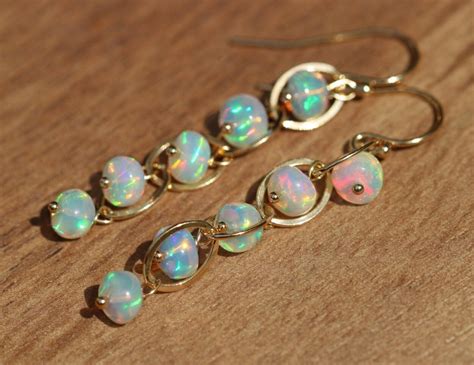 Ethiopian Opal Dangle Earrings, Ethiopian Opal Earrings in Gold - Valltasy