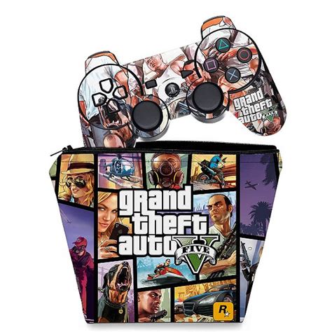 KIT Capa Case e Skin PS3 Controle - Gta V 5 - Pop Arte Skins