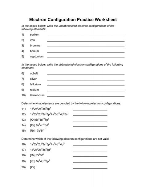 Electron Configuration Practice Worksheet