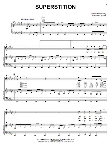 Stevie Wonder "Superstition" Sheet Music Notes, Chords | Piano, Vocal ...