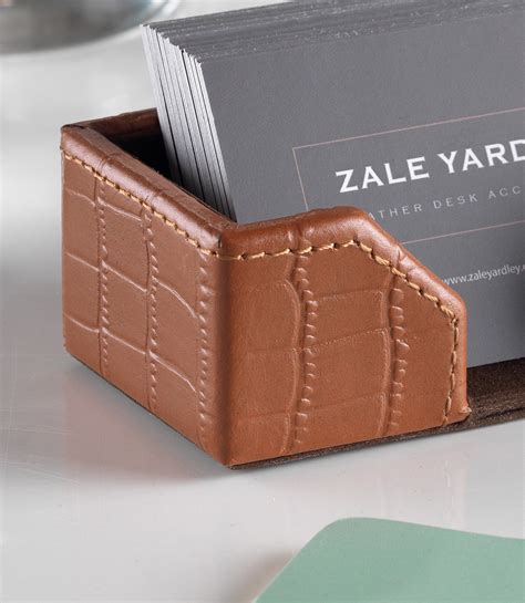 Tan Crocodile Embossed Leather Business Card Holder Desk | Zale Yardley