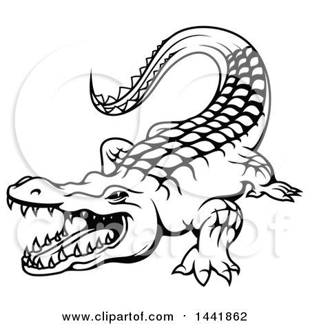 Clipart of a Black and White Crocodile - Royalty Free Vector ...