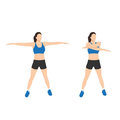 Woman doing arm swings exercise. Flat vector illustration isolated on ...