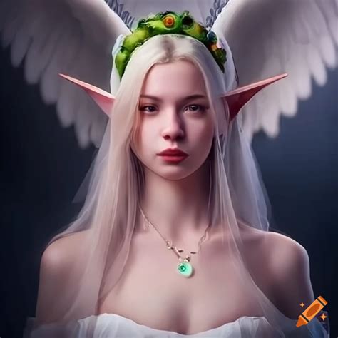 Heaven background tall angel women with elf ears and very long blond ...