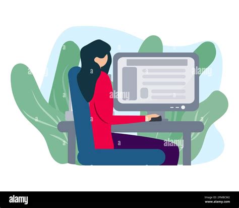 woman with computer vector illustration in flat style Stock Vector ...