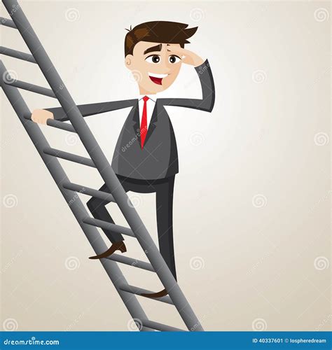 Businessman Climb Up Ladder Stairs, Concept Business Man Sky Clouds Vector Illustration ...