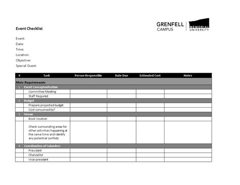 Event Checklist Excel | Templates at allbusinesstemplates.com