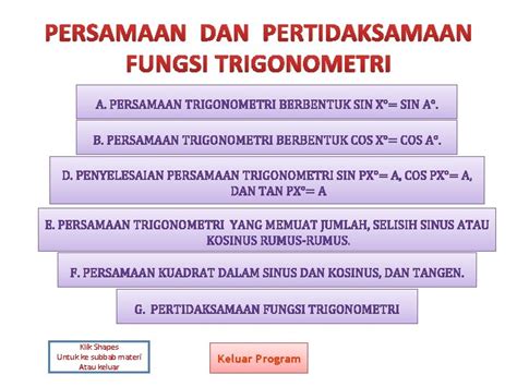 PERSAMAAN DAN PERTIDAKSAMAAN FUNGSI TRIGONOMETRI Klik Shapes Untuk