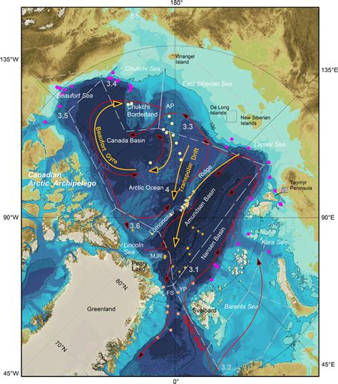 Map of the Arctic Ocean showing the areas included in this overview of ...