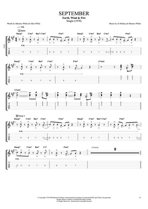 September by Earth, Wind & Fire - Full Score Guitar Pro Tab ...