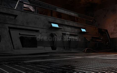 Side View Sci-fi Control Room Interior in Dark Scene Stock Illustration - Illustration of design ...