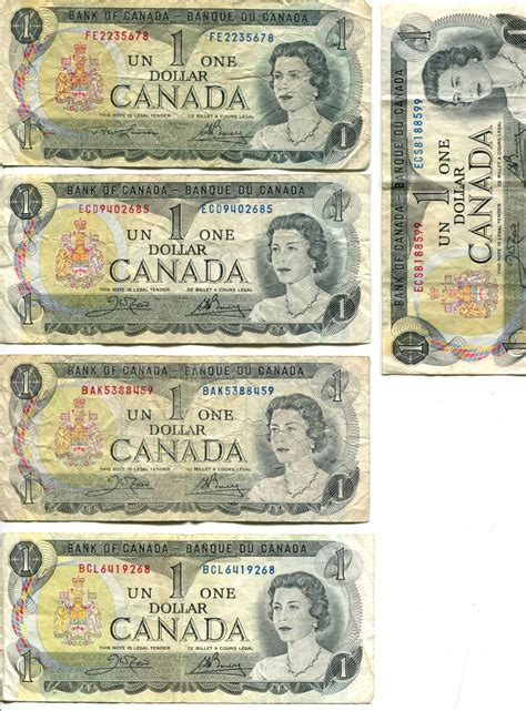 11-1973 Canadian one dollar bills,11- one dollar bills