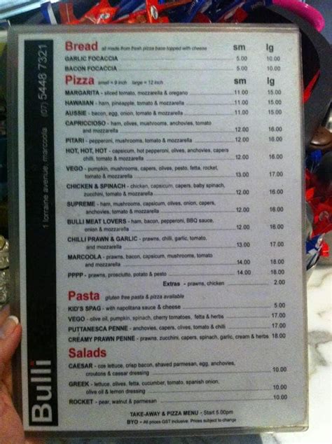 Bulli Menu, Menu for Bulli, Marcoola, Marcoola - Urbanspoon/Zomato