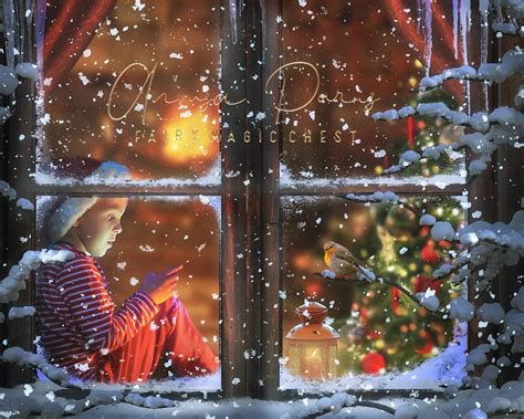 Christmas Digital Background Window , Snowy Scene Digital Backdrop ...