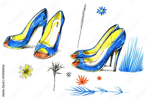 blue shoes, graphic Stock Illustration | Adobe Stock