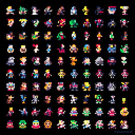 Explore the World of PixelArt with 100 Famous Characters in 8x8 Pixels