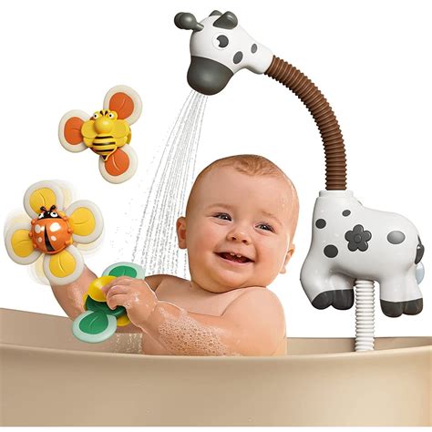 Anself Baby Bath Toys with Shower Head and 3 Suction Spinner Toys Cute ...