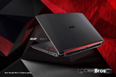 an advertisement for the acer nitro 5 gaming laptop, with red and black ...