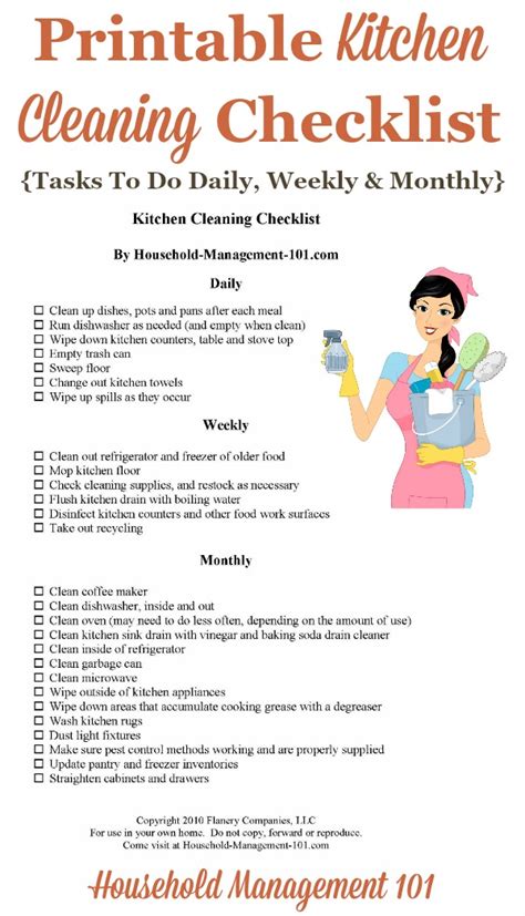 Kitchen Cleaning Checklist - Daily, Weekly And Monthly Chores + Printable