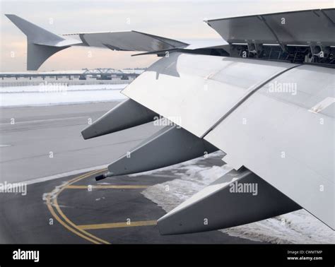 The Wing And Flaps of Airbus A380 (shortly after landing Stock Photo ...