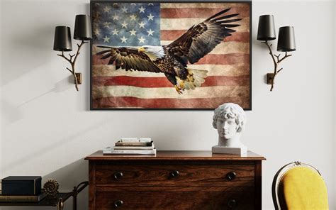 Bald Eagle and American Flag Canvas Patriotic Painting Print 4th of ...