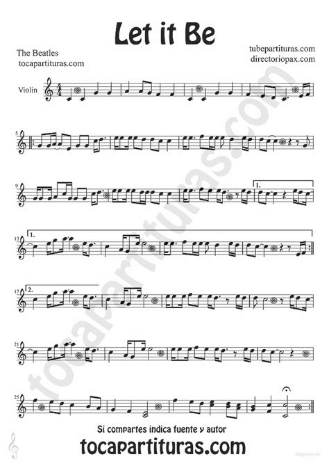 tubescore: Let it Be by The Beatles sheet music for Violin Pop - Rock Music Score