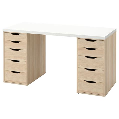 LAGKAPTEN / ALEX desk, white/white stained oak effect, 140x60 cm - IKEA