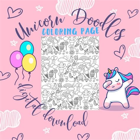 Unicorn Doodles Coloring Page High Quality Cute Coloring - Etsy Ireland