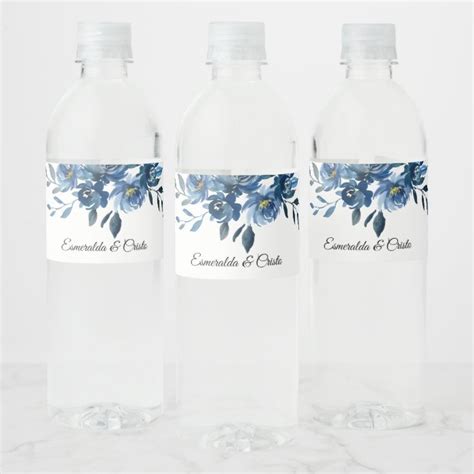 Modern Blue Floral Water Bottle Label - BrideKraft