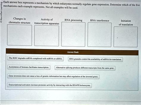 SOLVED: Each answer box represents a mechanism by which eukaryotes normally regulate gene ...