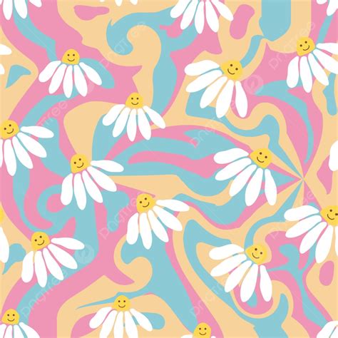 Groovy Daisy Retro Seamless Pattern Background, Wallpaper, Pattern, Chamomile Background Image ...