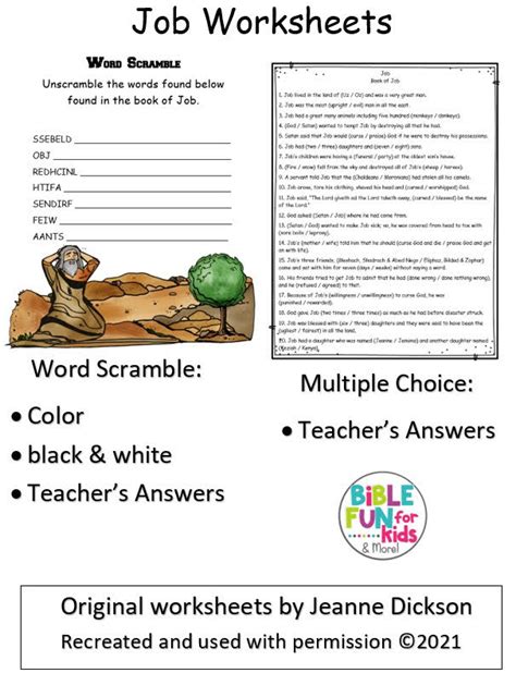 Job Worksheets | Bible Fun For Kids