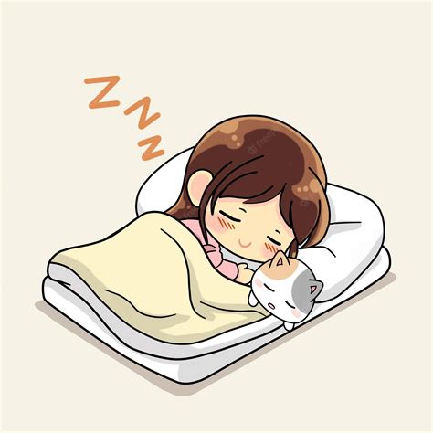 Premium Vector | Cute girl sleeping with kitten cartoon illustration