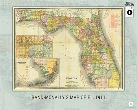 Rand-mcnally's Map of FL 1911 20X15 Digital Download - Etsy