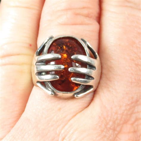 Amber Ring Taurus Birthstone Caring Hands Ring Magic | Etsy